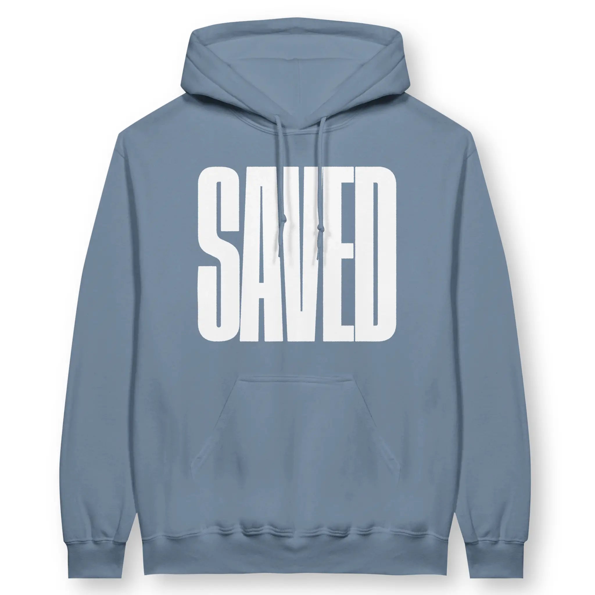 SAVED (BIG, Stone Blue) – Unisex Christian Hoodie designed by 3rd Day Christian Clothing.