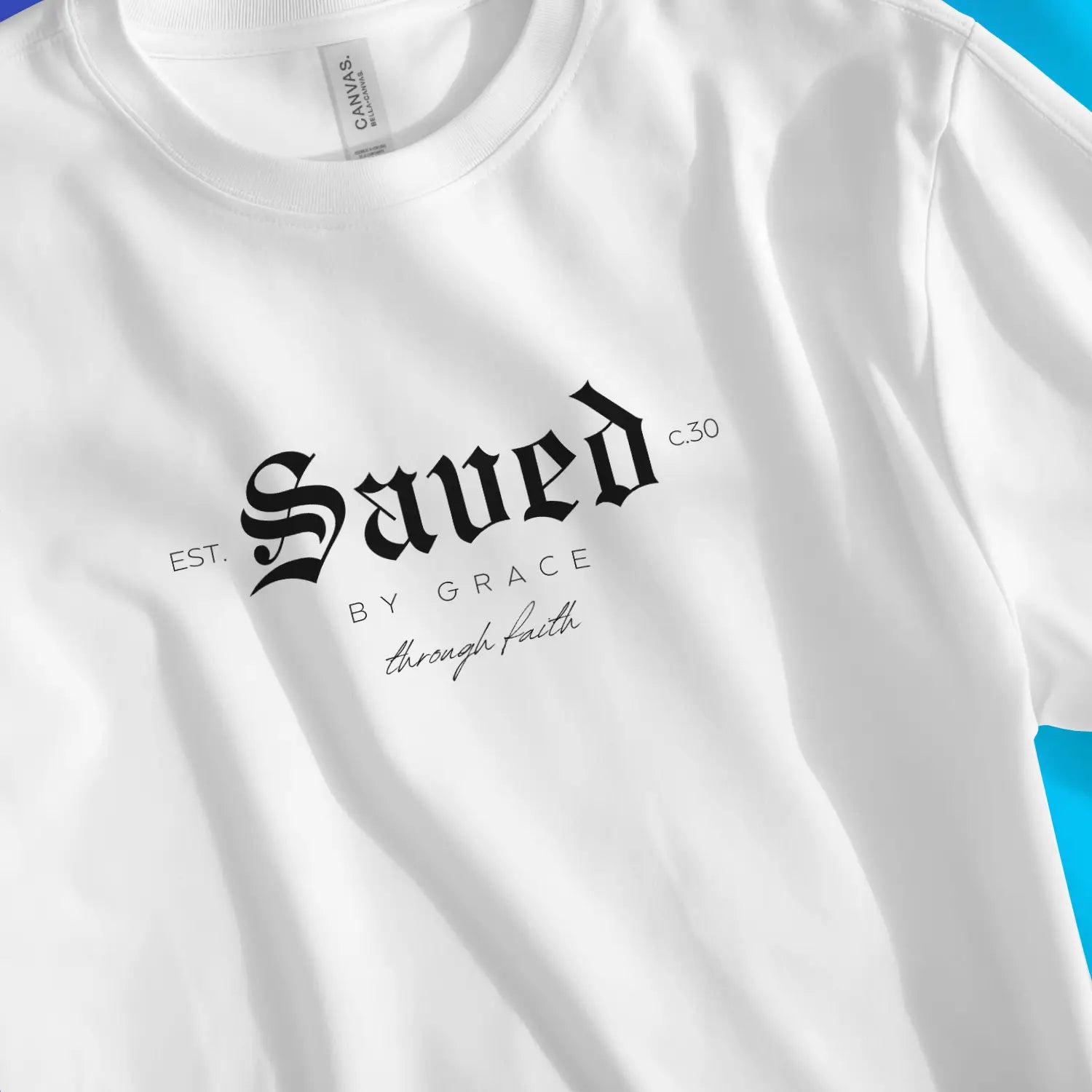 An image of Saved By Grace (Classic) | Premium Unisex Christian T-shirt available at 3rd Day Christian Clothing UK
