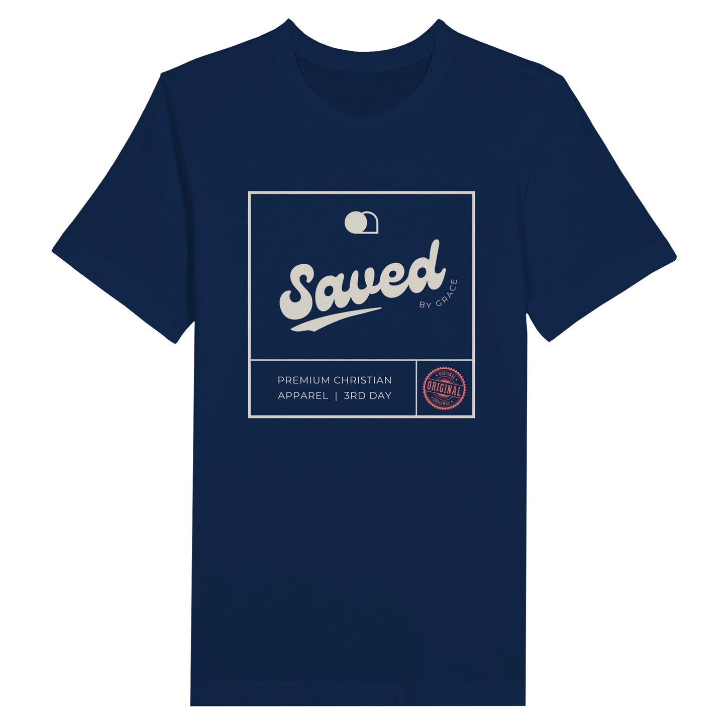 An image of Saved By Grace (Label) | Premium Unisex Christian T-shirt available at 3rd Day Christian Clothing UK