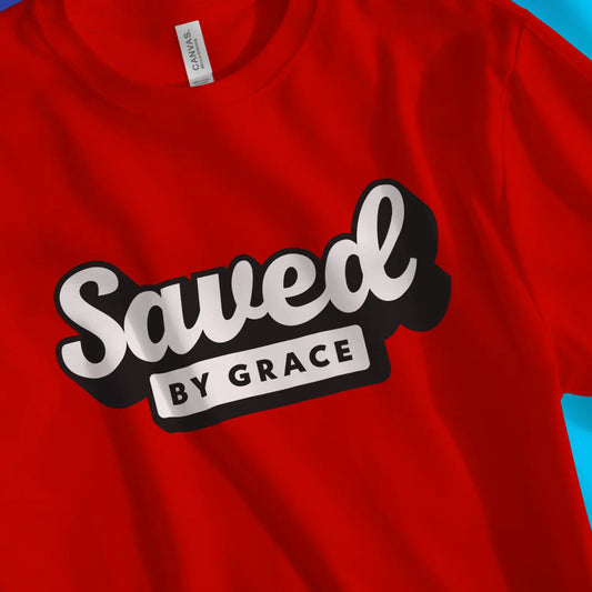 An image of Saved By Grace | Premium Unisex Christian T-shirt available at 3rd Day Christian Clothing UK