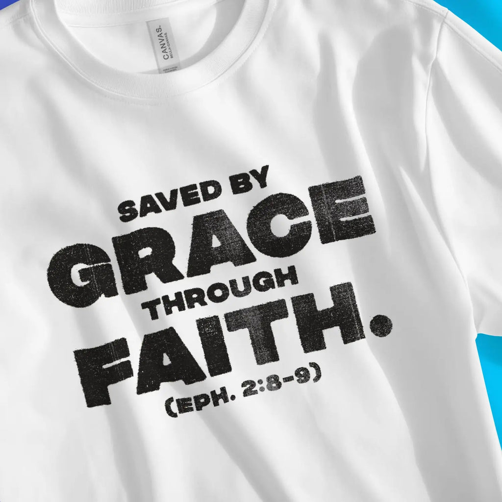 Saved By Grace Through Faith (Ink) – Unisex Christian T-Shirt designed by 3rd Day Christian Clothing.