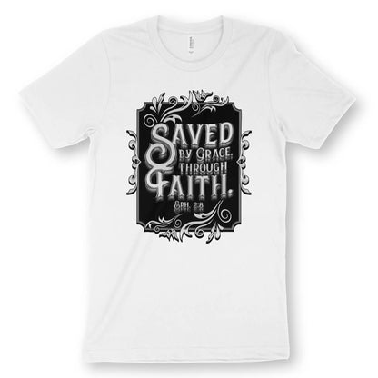 Saved By Grace Through Faith (Silver) | Premium Unisex Christian T-Shirt designed by 3rd Day Christian Clothing.