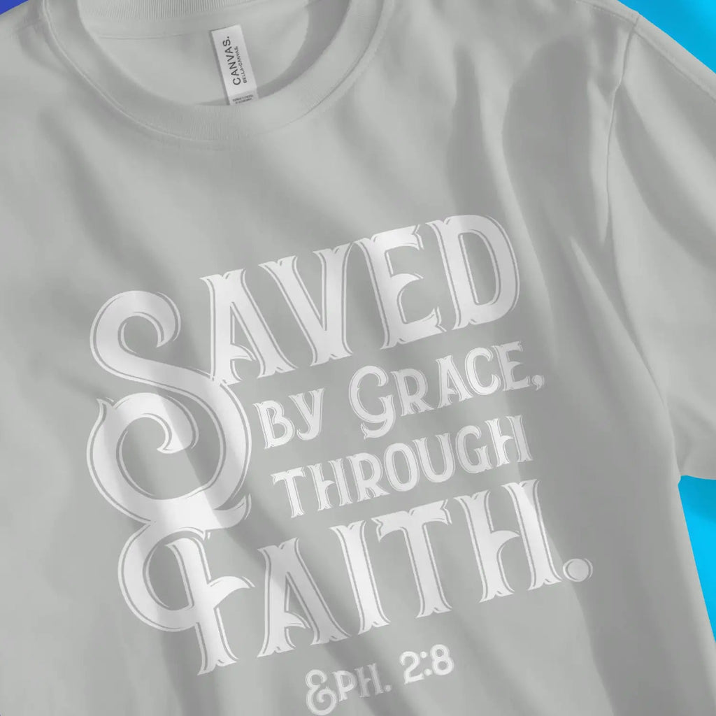 Saved By Grace Through Faith (Vintage) 2.0 – Unisex Christian T-Shirt designed by 3rd Day Christian Clothing.