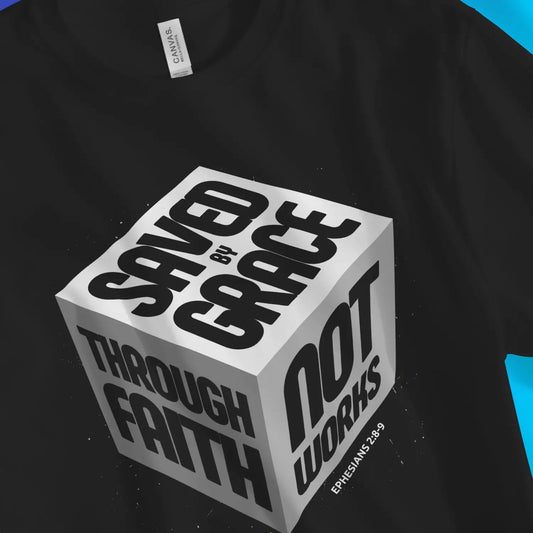 Saved By Grace (3D Cube) 2.0 | Premium Unisex Christian T-Shirt designed by 3rd Day Christian Clothing.