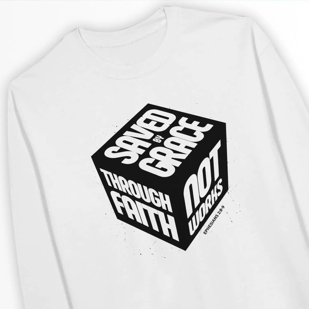 Saved By Grace (3D Cube) – Unisex Christian Sweatshirt designed by 3rd Day Christian Clothing.