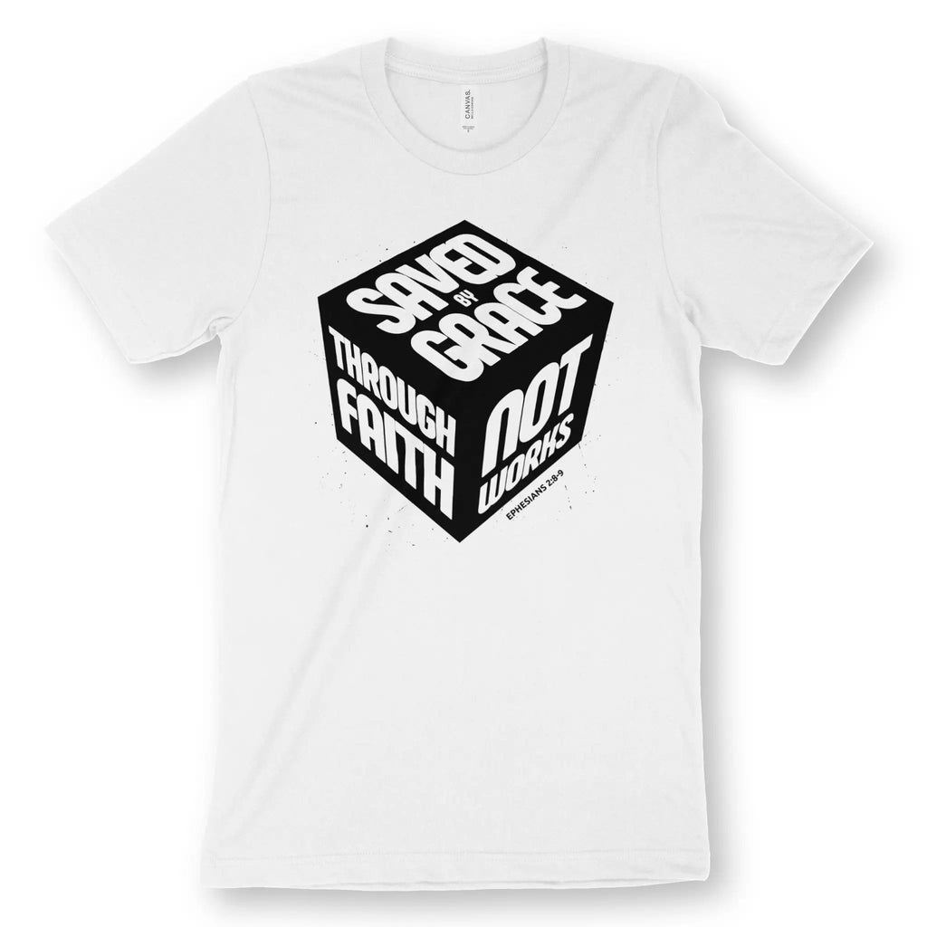 Saved By Grace (3D Cube) – Unisex Christian T-Shirt designed by 3rd Day Christian Clothing.