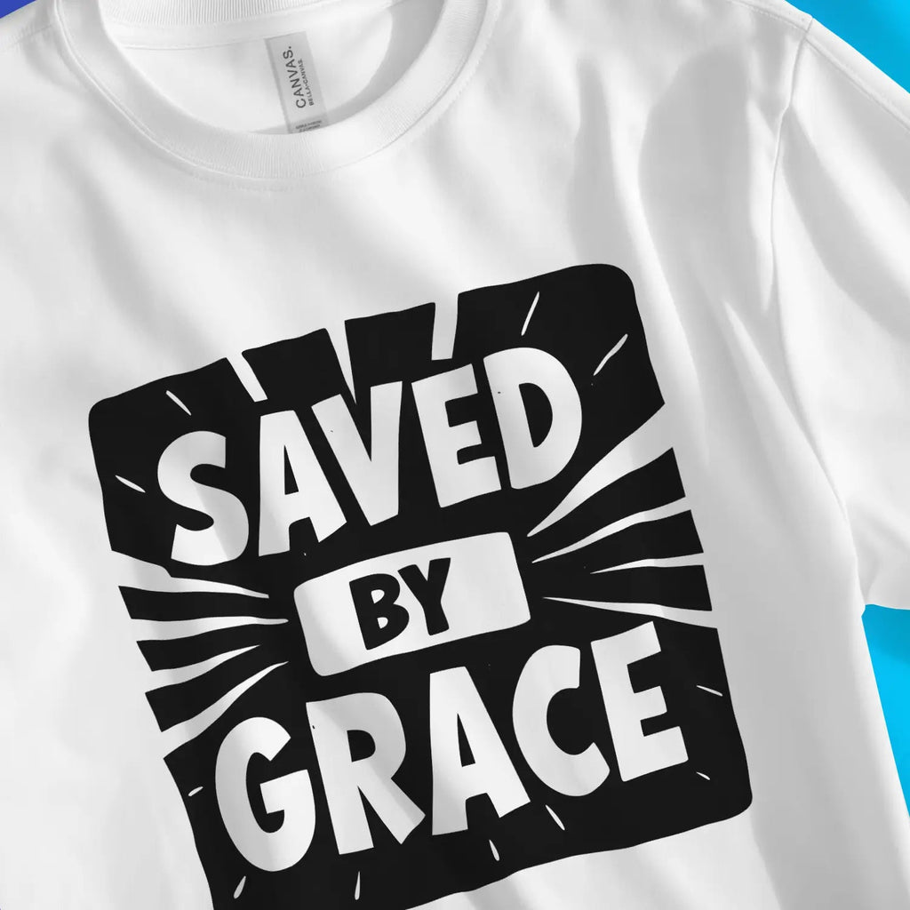 Saved By Grace (Burst) – Unisex Christian T-Shirt designed by 3rd Day Christian Clothing.