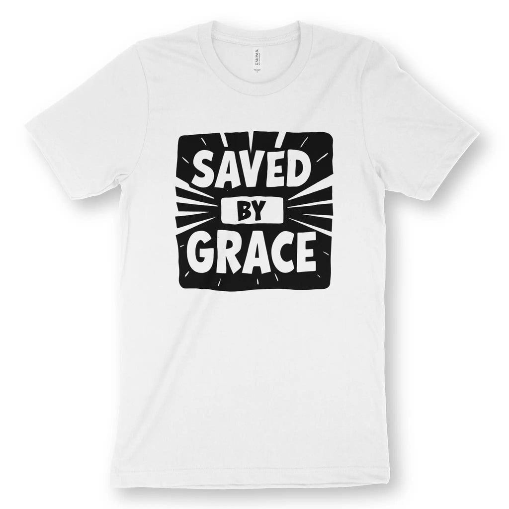 Saved By Grace (Burst) – Unisex Christian T-Shirt designed by 3rd Day Christian Clothing.
