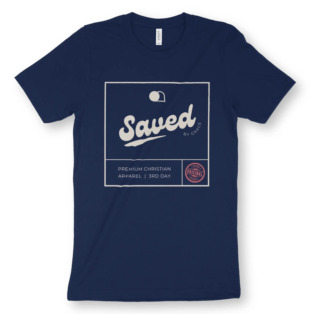 Saved By Grace (Label) – Unisex Christian T-Shirt designed by 3rd Day Christian Clothing.
