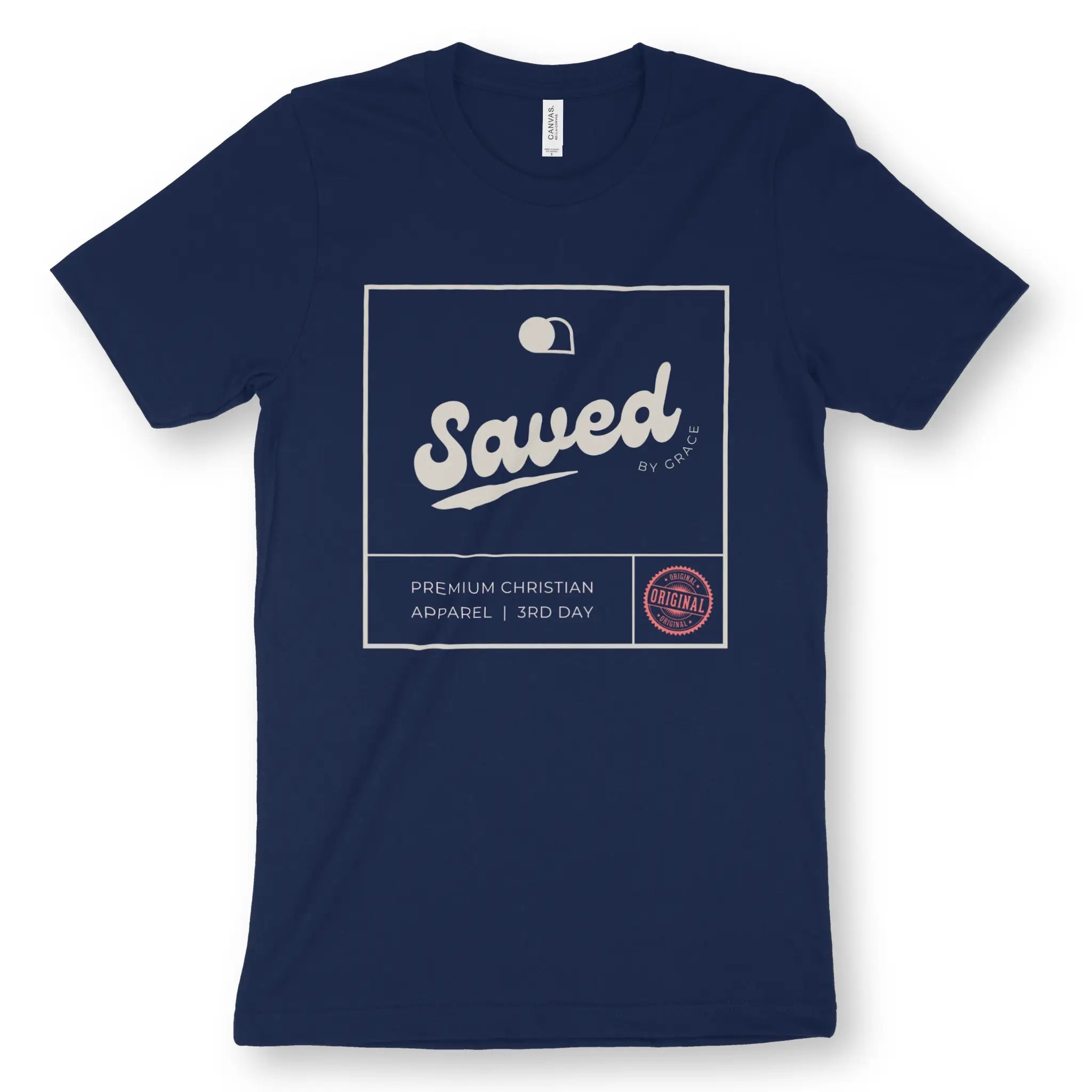 Saved By Grace (Label) – Unisex Christian T-Shirt designed by 3rd Day Christian Clothing.