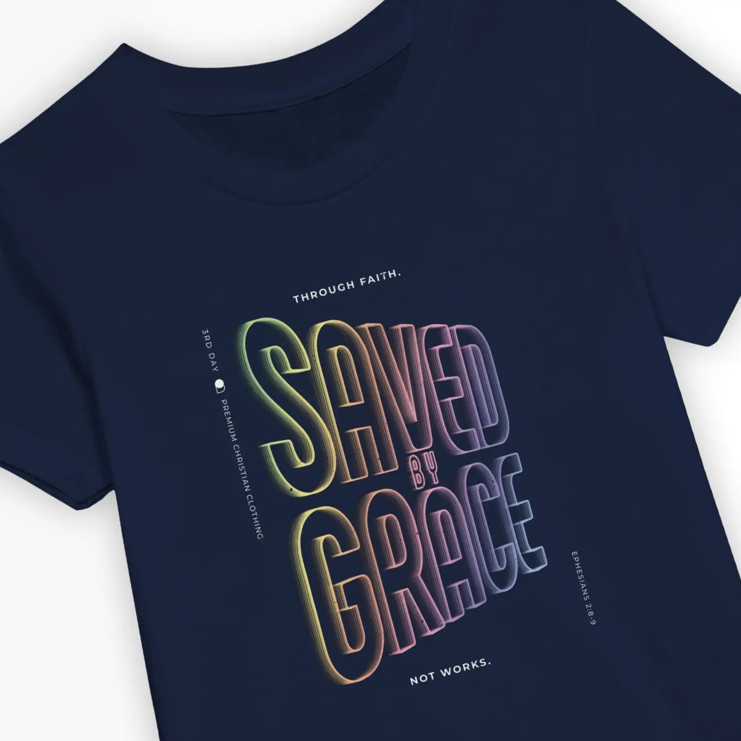 Saved By Grace (Neon Echo) 2.0 – Kids' Christian T-Shirt designed by 3rd Day Christian Clothing.