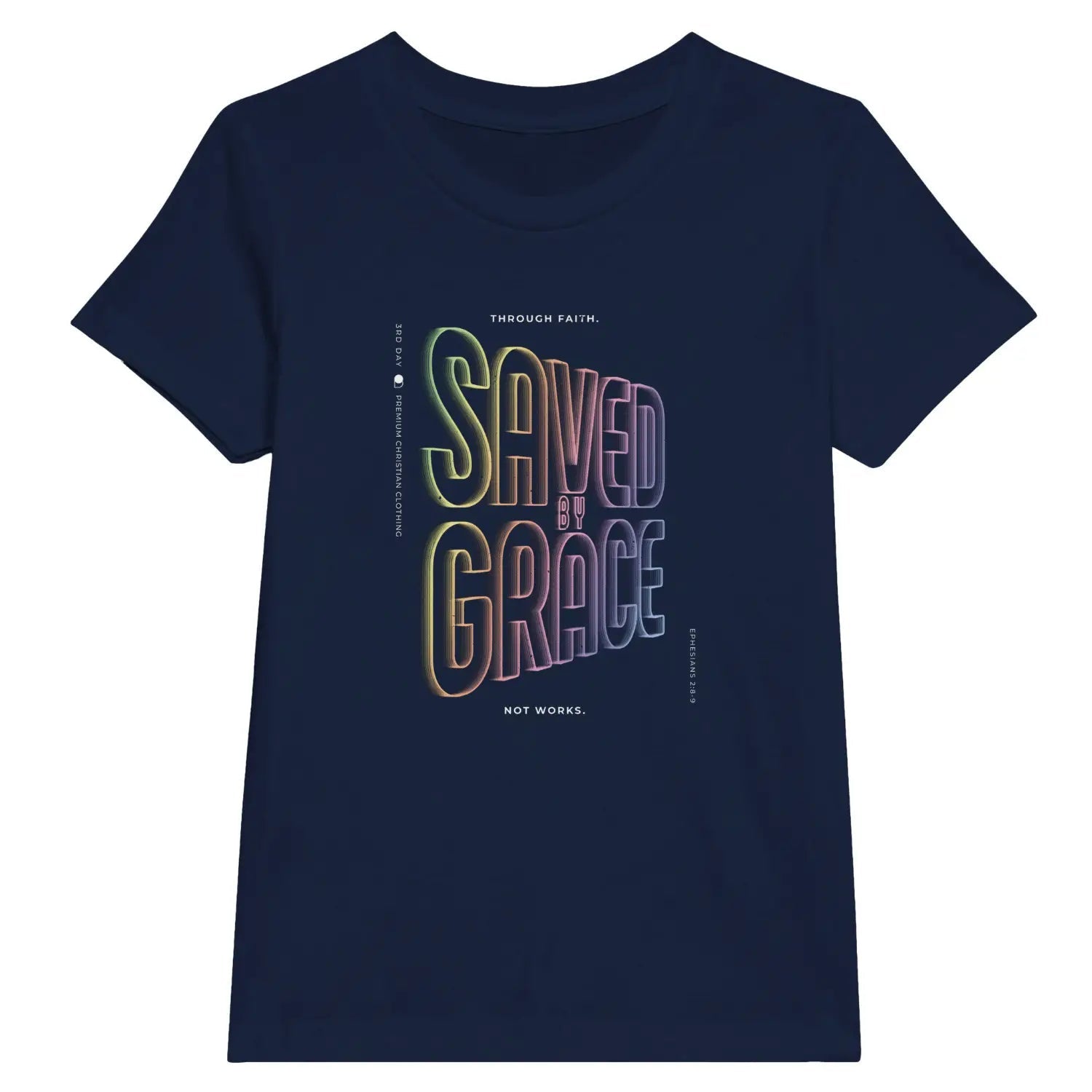 Saved By Grace (Neon Echo) 2.0 – Kids' Christian T-Shirt designed by 3rd Day Christian Clothing.