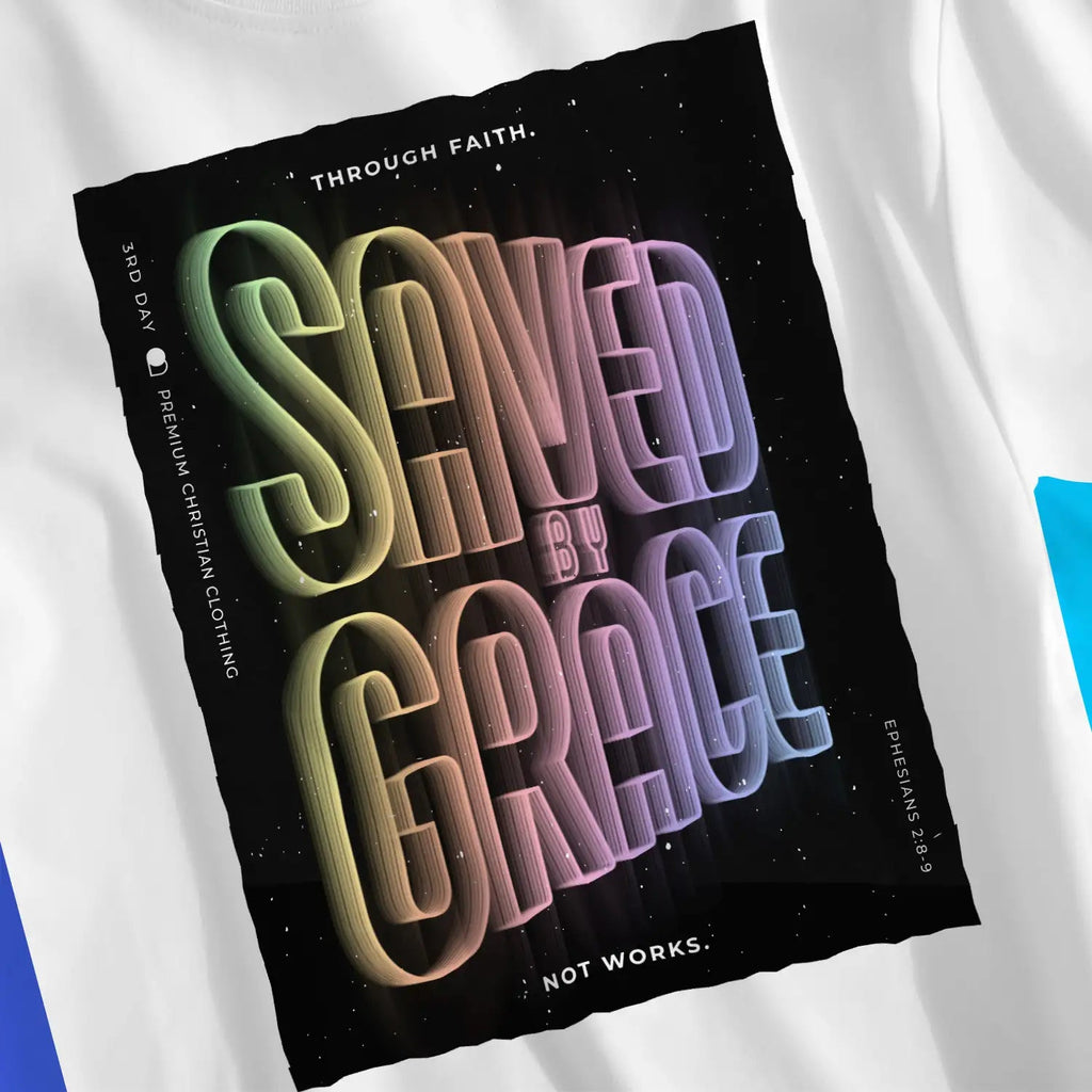 Saved By Grace (Neon Echo) – Unisex Christian T-Shirt designed by 3rd Day Christian Clothing.