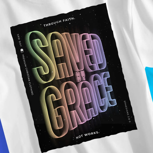 Saved By Grace (Neon Echo) | Premium Unisex Christian T-Shirt designed by 3rd Day Christian Clothing.