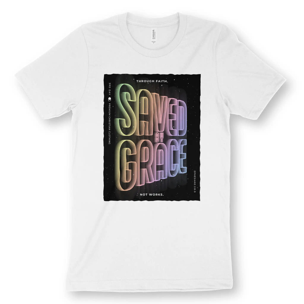 Saved By Grace (Neon Echo) – Unisex Christian T-Shirt designed by 3rd Day Christian Clothing.