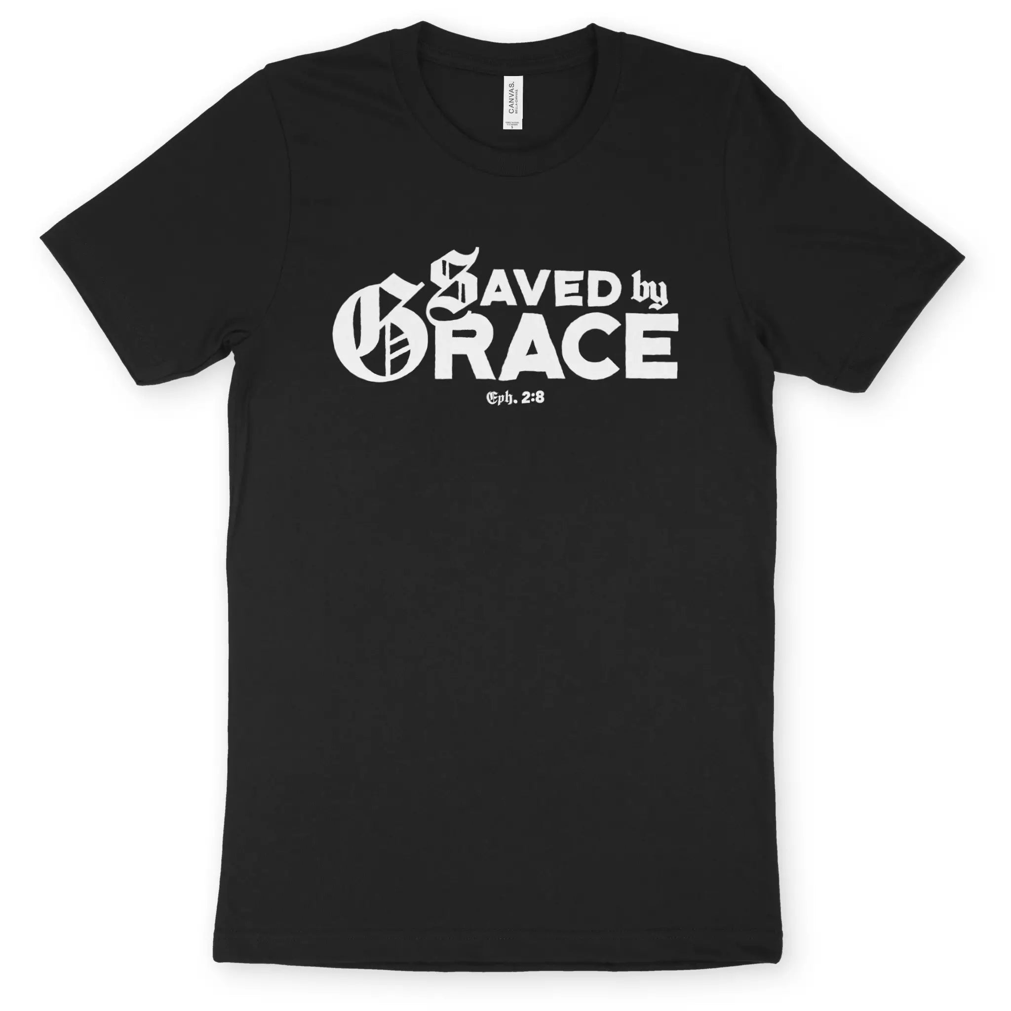 Saved By Grace (Typographic Mix) – Unisex Christian T-Shirt designed by 3rd Day Christian Clothing.