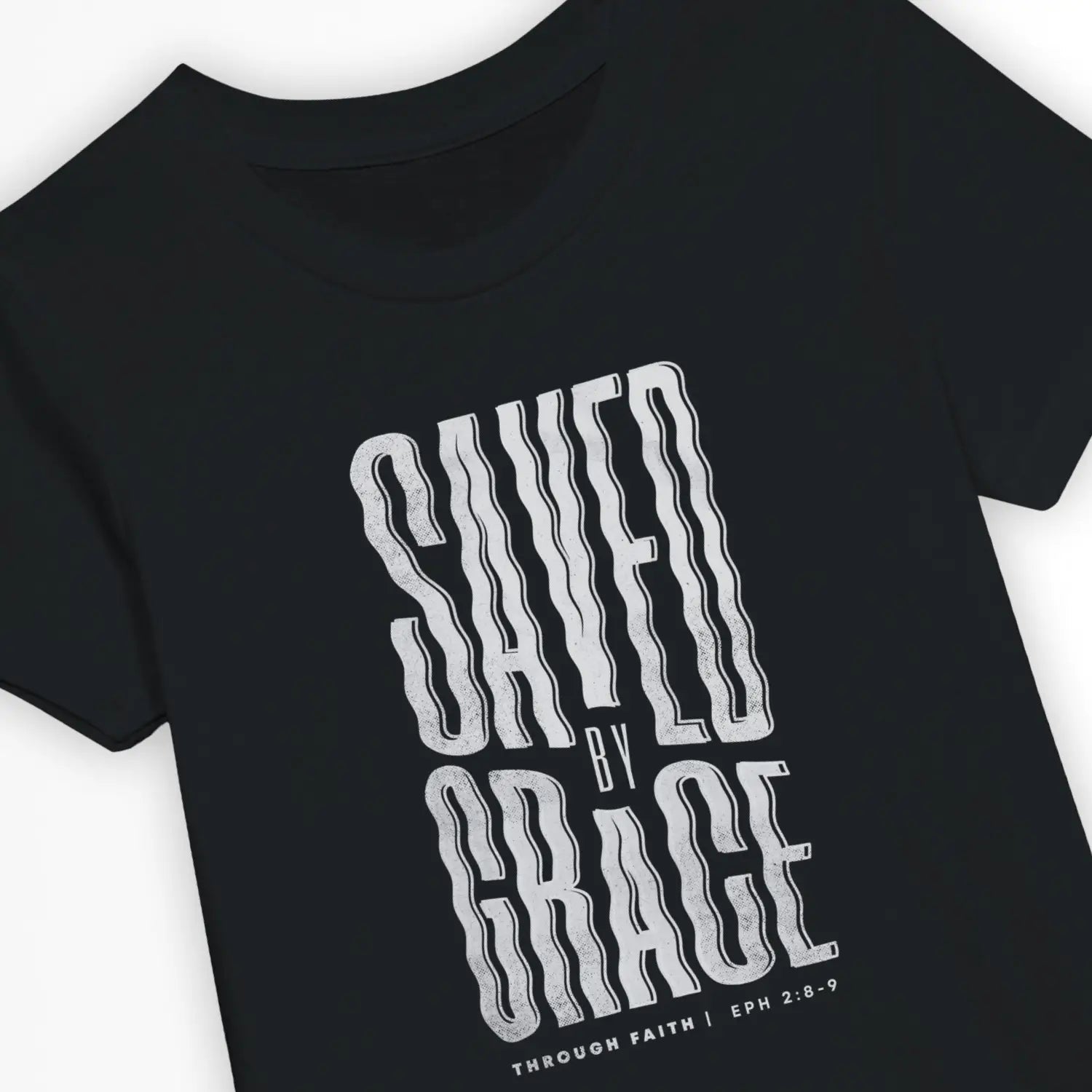 Saved By Grace (Wavy) – Kids' Christian T-Shirt designed by 3rd Day Christian Clothing.