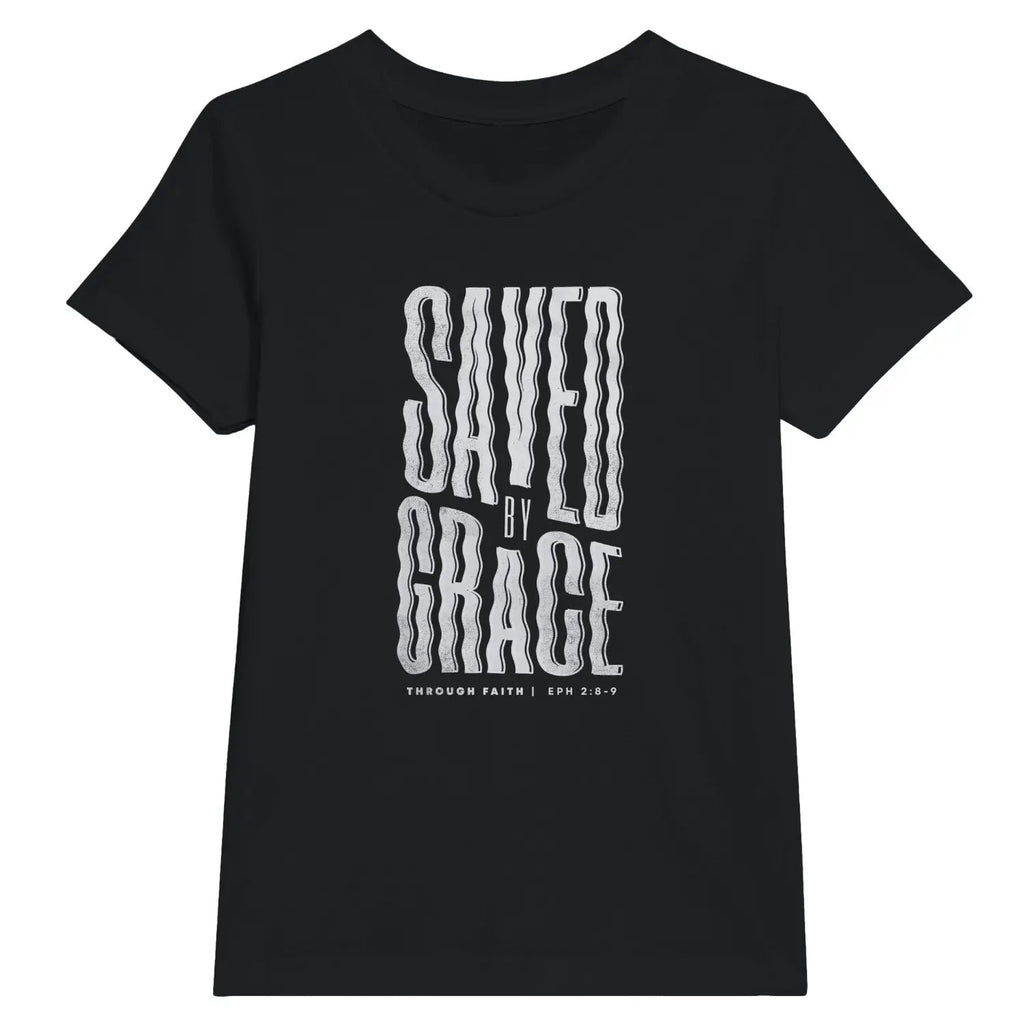 Saved By Grace (Wavy) – Kids' Christian T-Shirt designed by 3rd Day Christian Clothing.