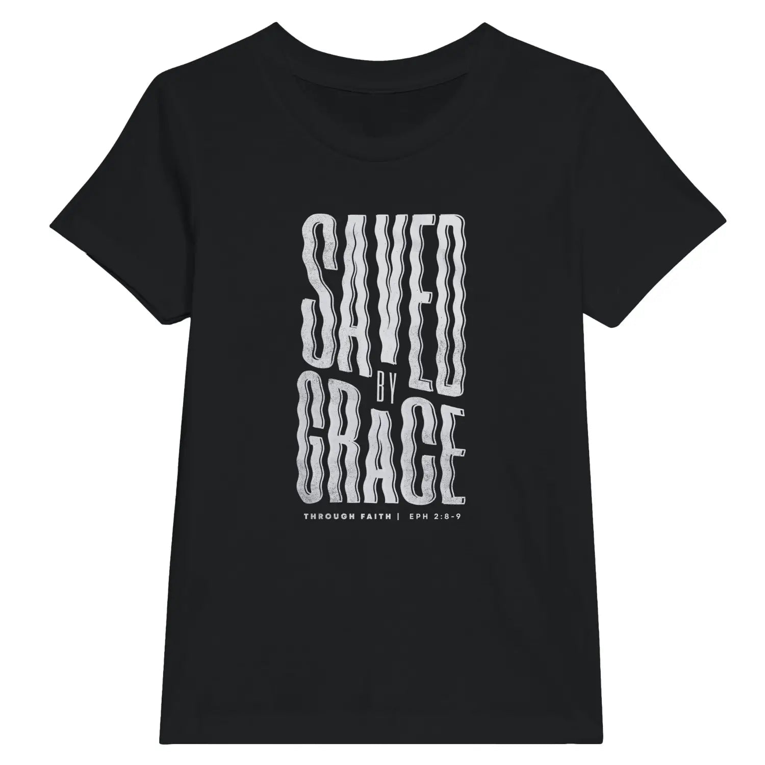 Saved By Grace (Wavy) – Kids' Christian T-Shirt designed by 3rd Day Christian Clothing.