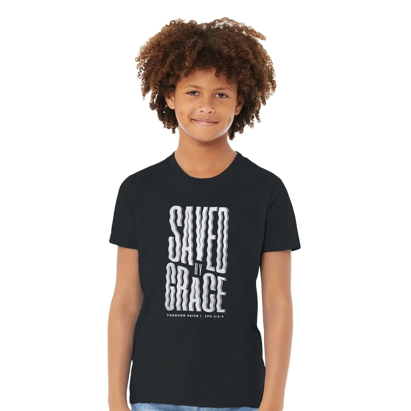 Saved By Grace (Wavy) | Premium Kids' Christian T-Shirt designed by 3rd Day Christian Clothing.