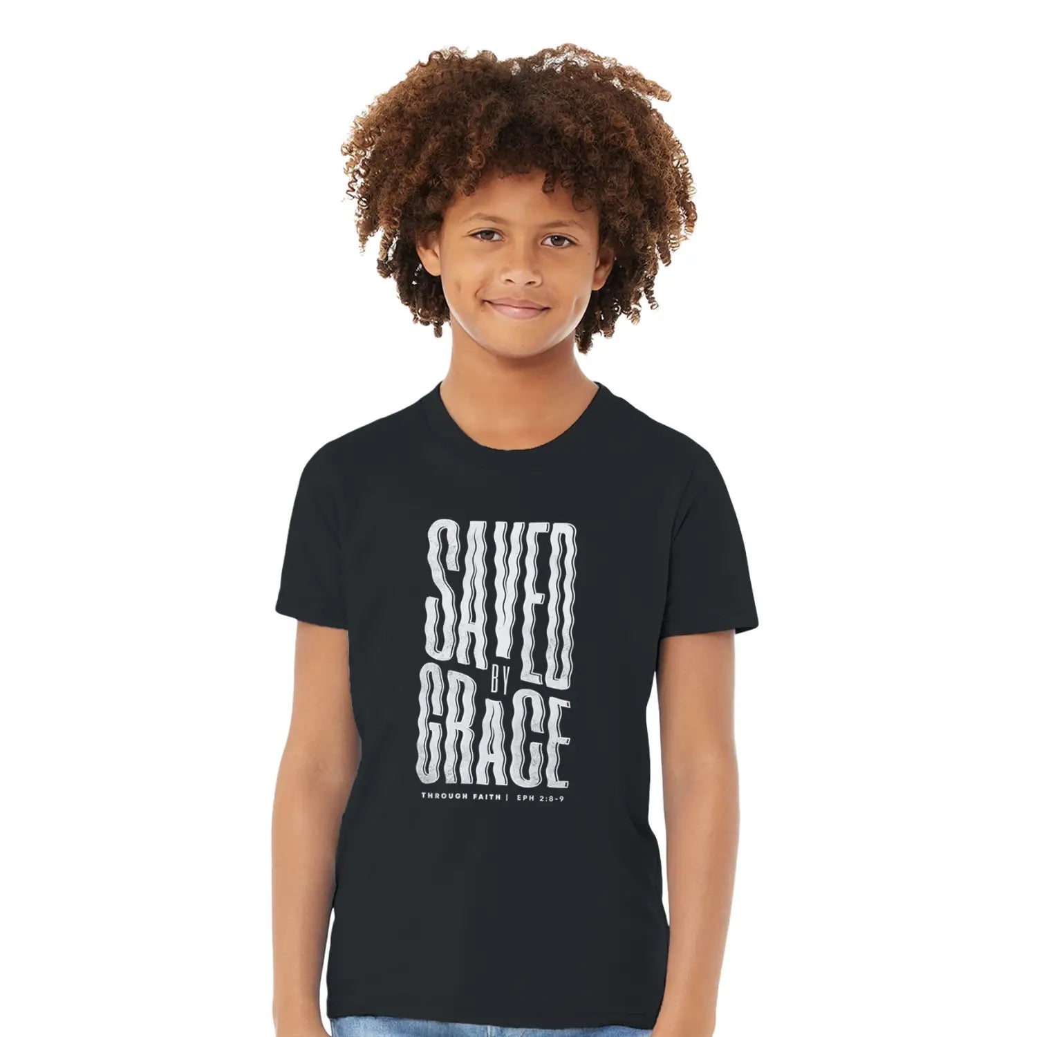Saved By Grace (Wavy) – Kids' Christian T-Shirt designed by 3rd Day Christian Clothing.