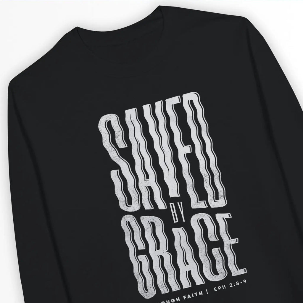 Saved By Grace (Wavy) – Unisex Christian Sweatshirt designed by 3rd Day Christian Clothing.