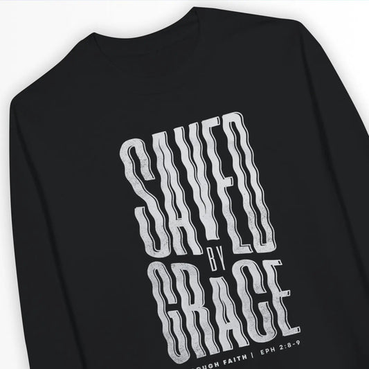 Saved By Grace (Wavy) | Premium Unisex Christian Sweatshirt designed by 3rd Day Christian Clothing.