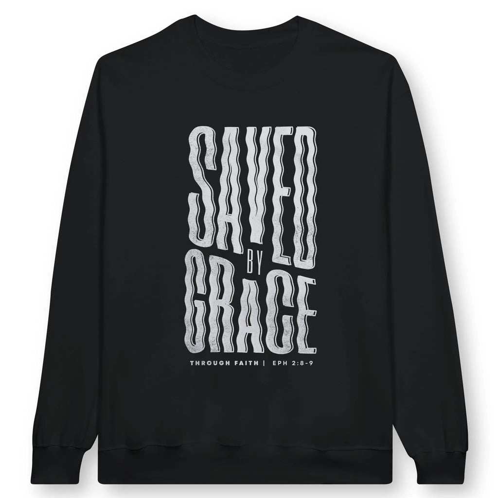 Saved By Grace (Wavy) – Unisex Christian Sweatshirt designed by 3rd Day Christian Clothing.