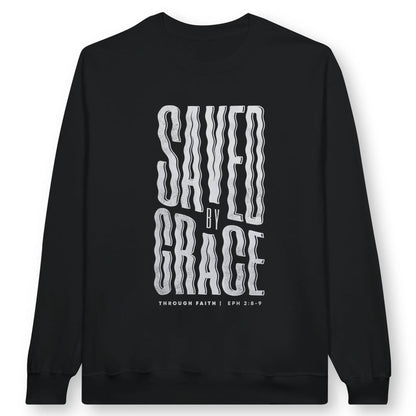 Saved By Grace (Wavy) | Premium Unisex Christian Sweatshirt designed by 3rd Day Christian Clothing.