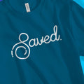 Saved (Stylish Script) – Unisex Christian T-Shirt designed by 3rd Day Christian Clothing.