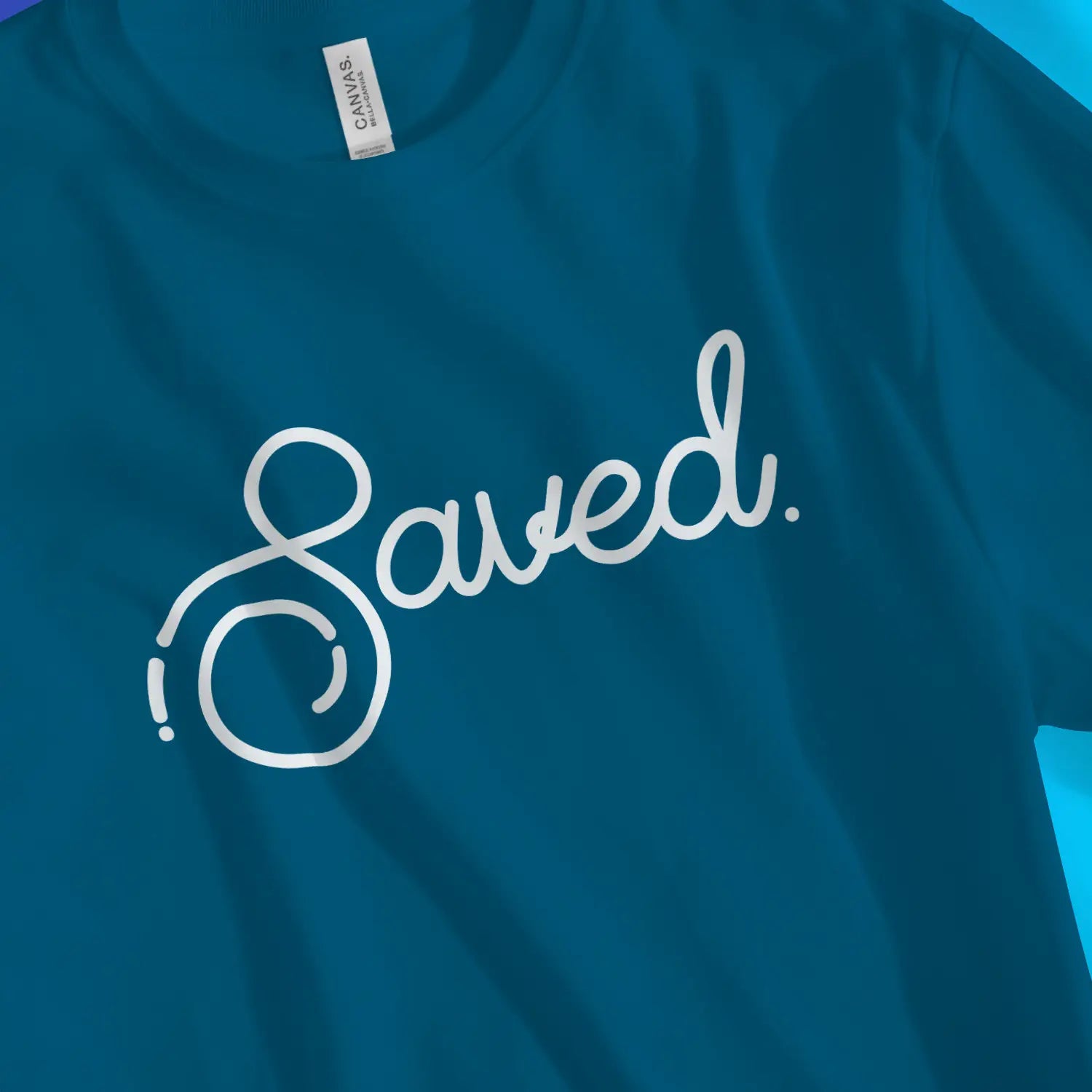Saved (Stylish Script) – Unisex Christian T-Shirt designed by 3rd Day Christian Clothing.