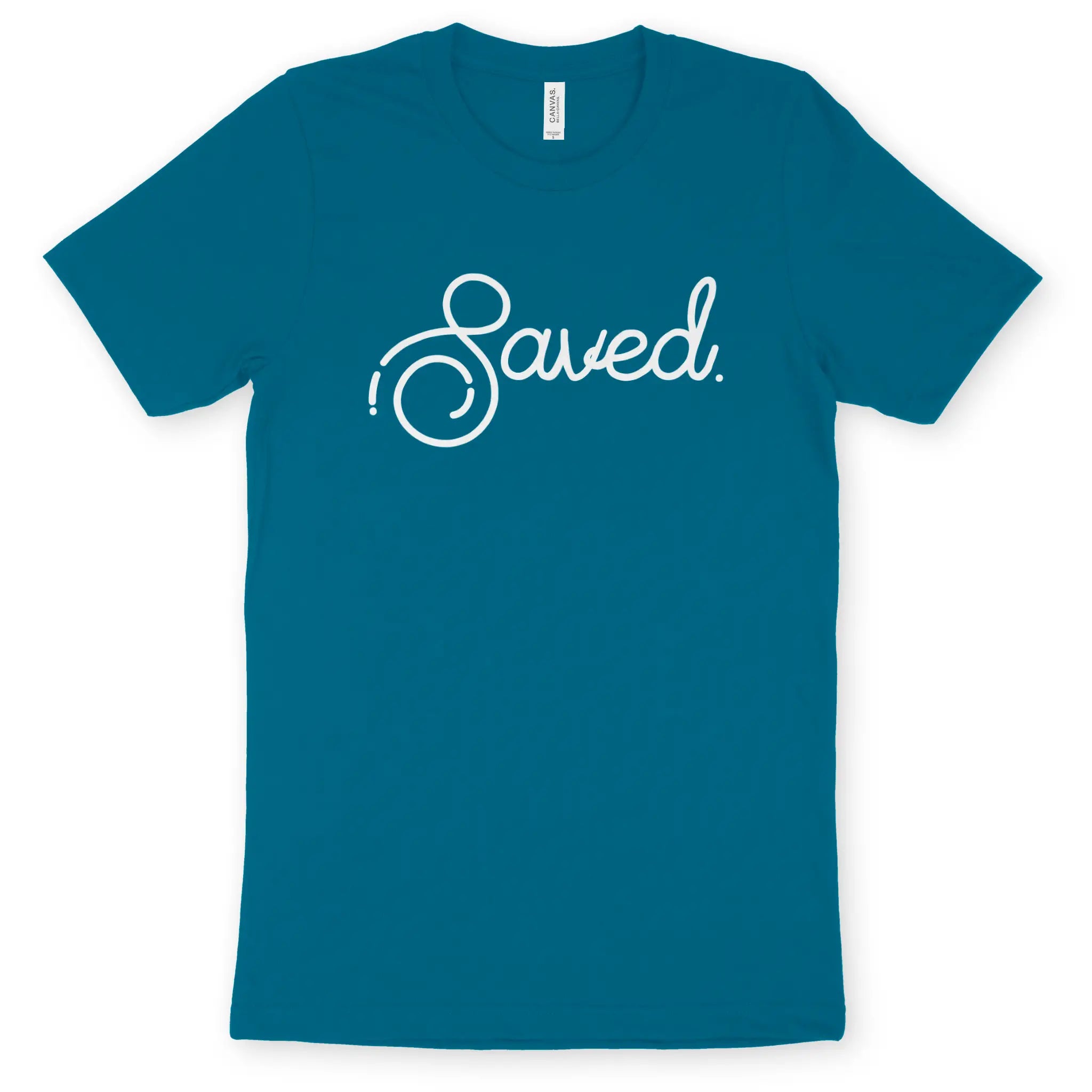 Saved (Stylish Script) – Unisex Christian T-Shirt designed by 3rd Day Christian Clothing.