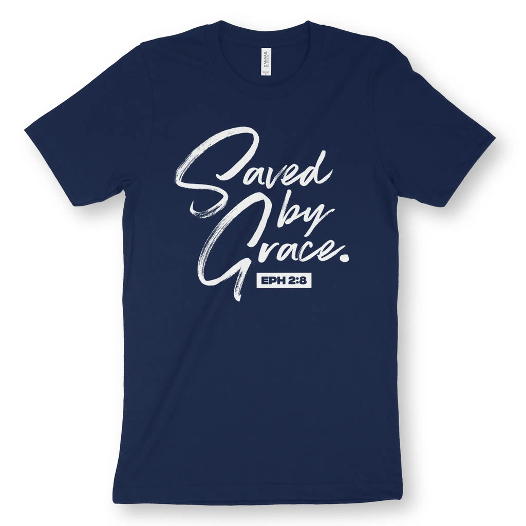 Saved by Grace (Eph 2:8) – Unisex Christian T-Shirt designed by 3rd Day Christian Clothing.