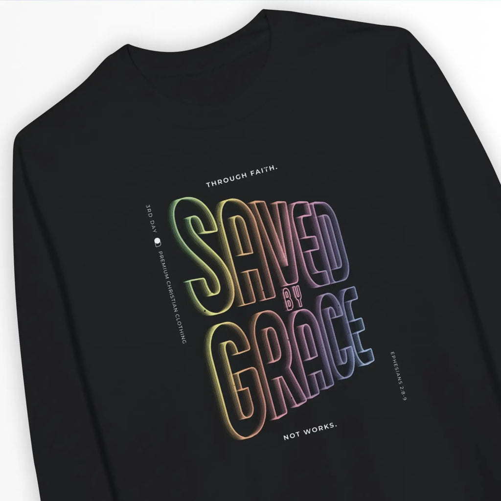 Saved by Grace (Neon Echo) 2.0 – Unisex Christian Sweatshirt designed by 3rd Day Christian Clothing.