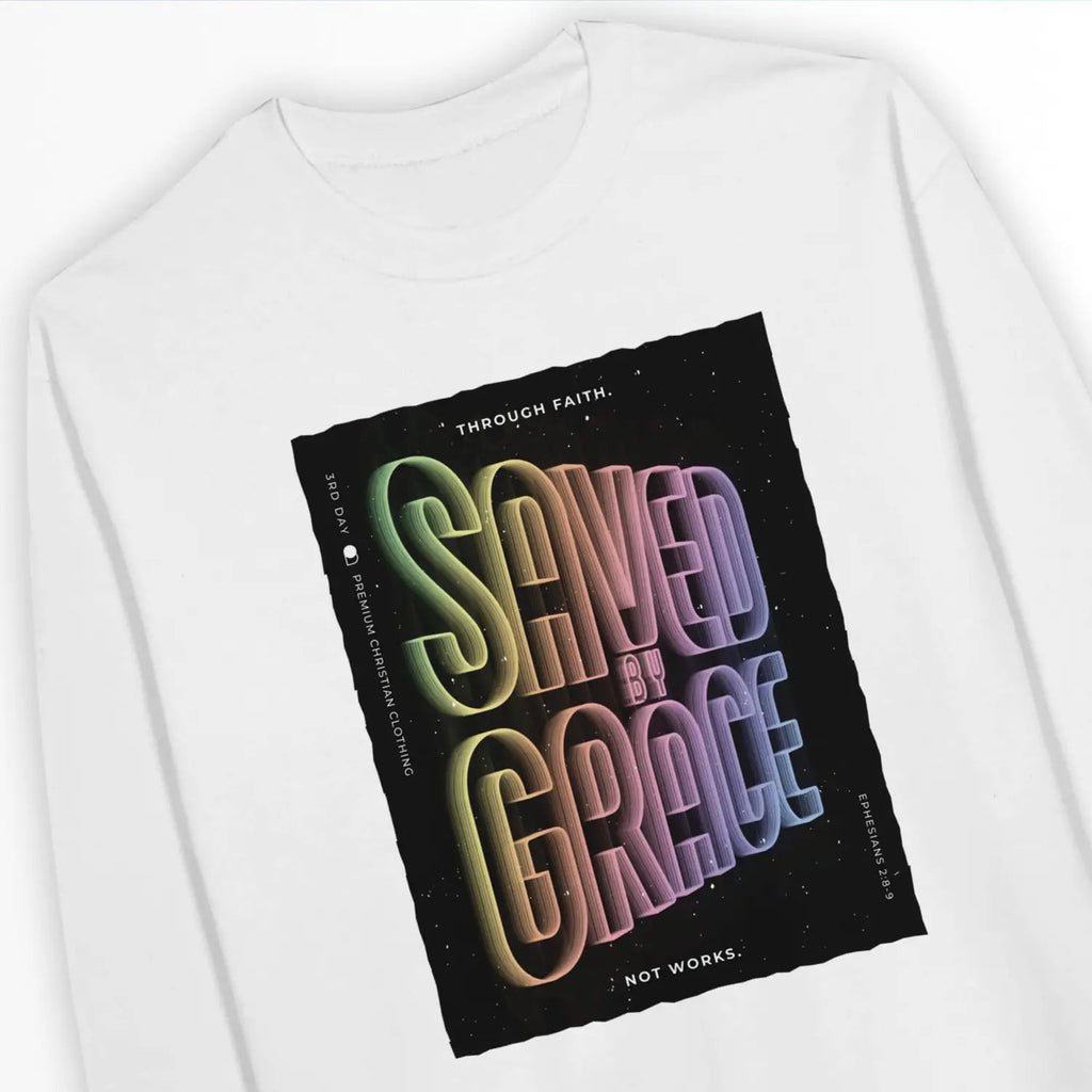 Saved by Grace (Neon Echo) – Unisex Christian Sweatshirt designed by 3rd Day Christian Clothing.