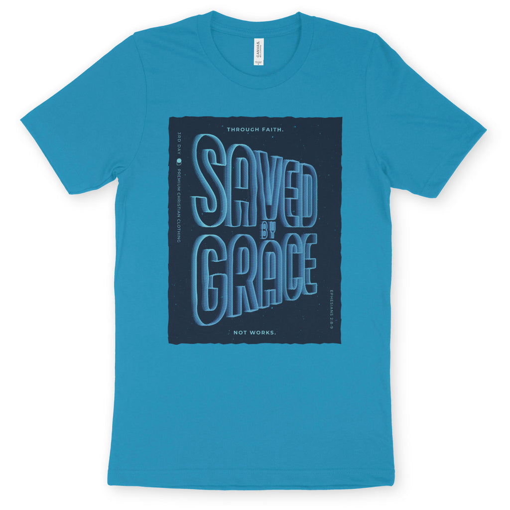 Saved By Grace (Light Echo, Aqua) – Unisex Christian T-Shirt