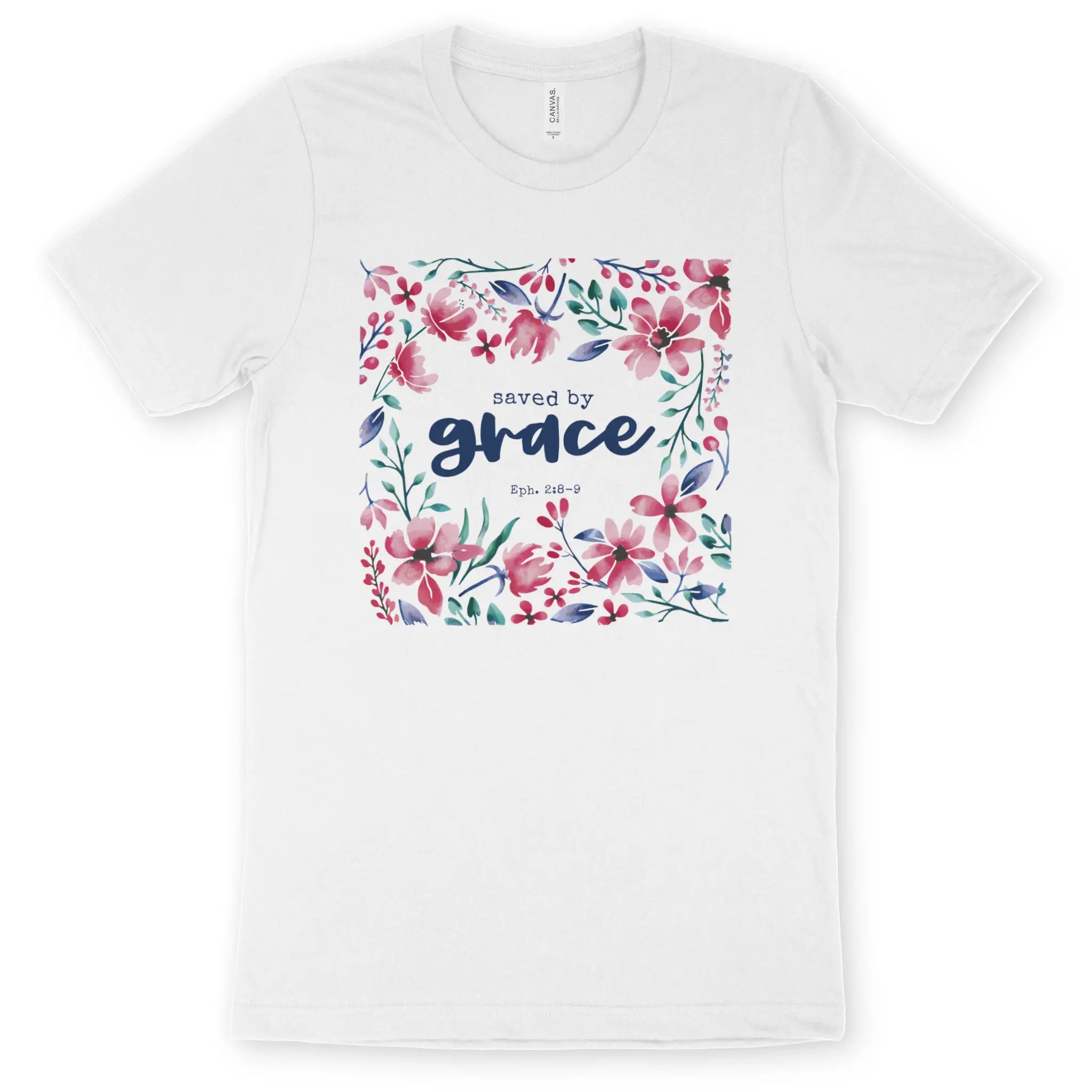 Saved By Grace (Floral) – Unisex Christian T-Shirt designed by 3rd Day Christian Clothing.