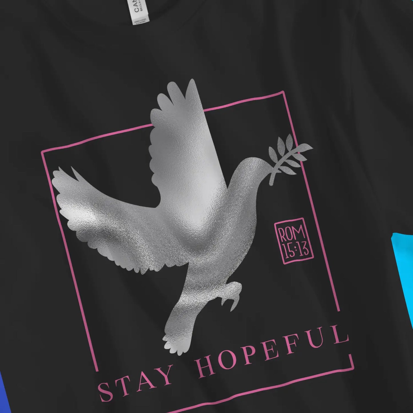 Stay Hopeful (Pink) | Premium Unisex Christian T-Shirt, laid flat, designed by 3rd Day Christian Clothing UK