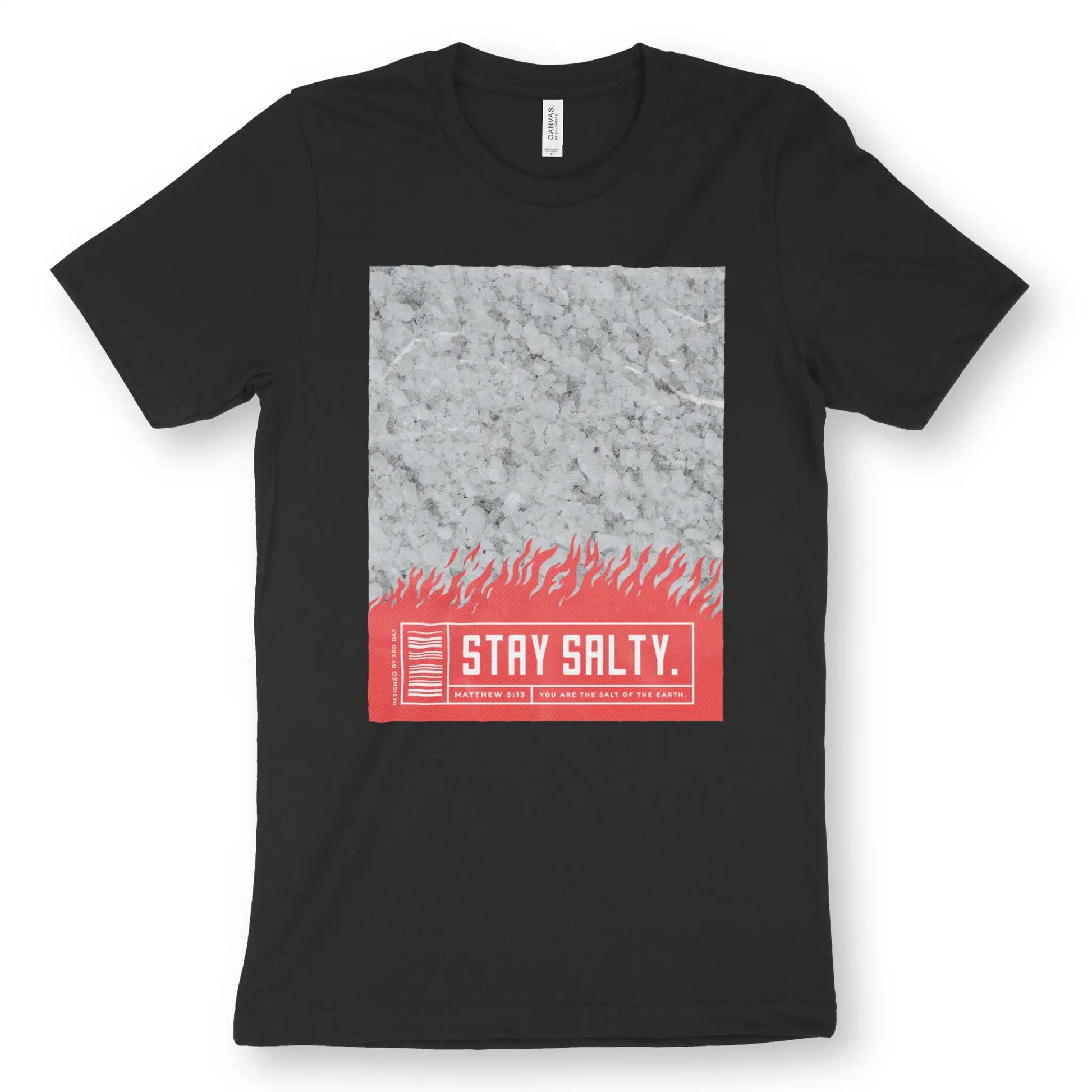 Stay Salty | Premium Unisex Christian T-Shirt, laid flat, designed by 3rd Day Christian Clothing UK