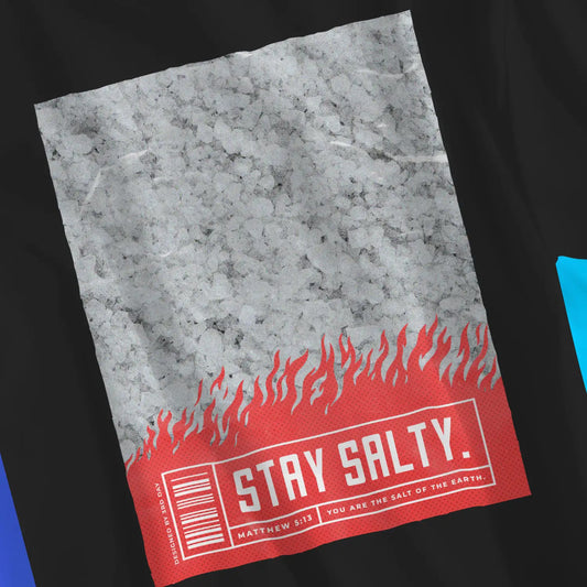 Stay Salty | Premium Unisex Christian T-Shirt, laid flat, designed by 3rd Day Christian Clothing UK