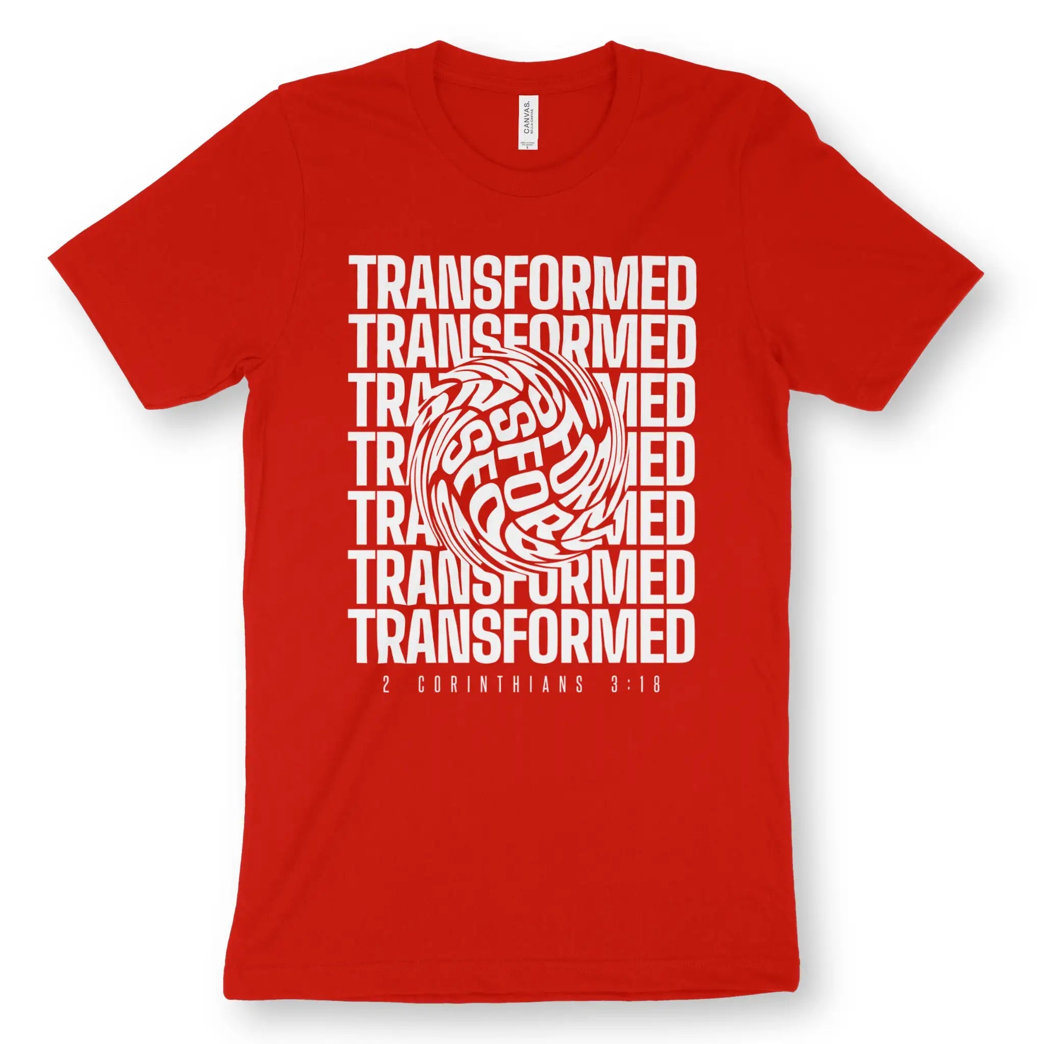 TRANSFORMED (2 Cor 3:18) – Unisex Christian T-Shirt designed by 3rd Day Christian Clothing.