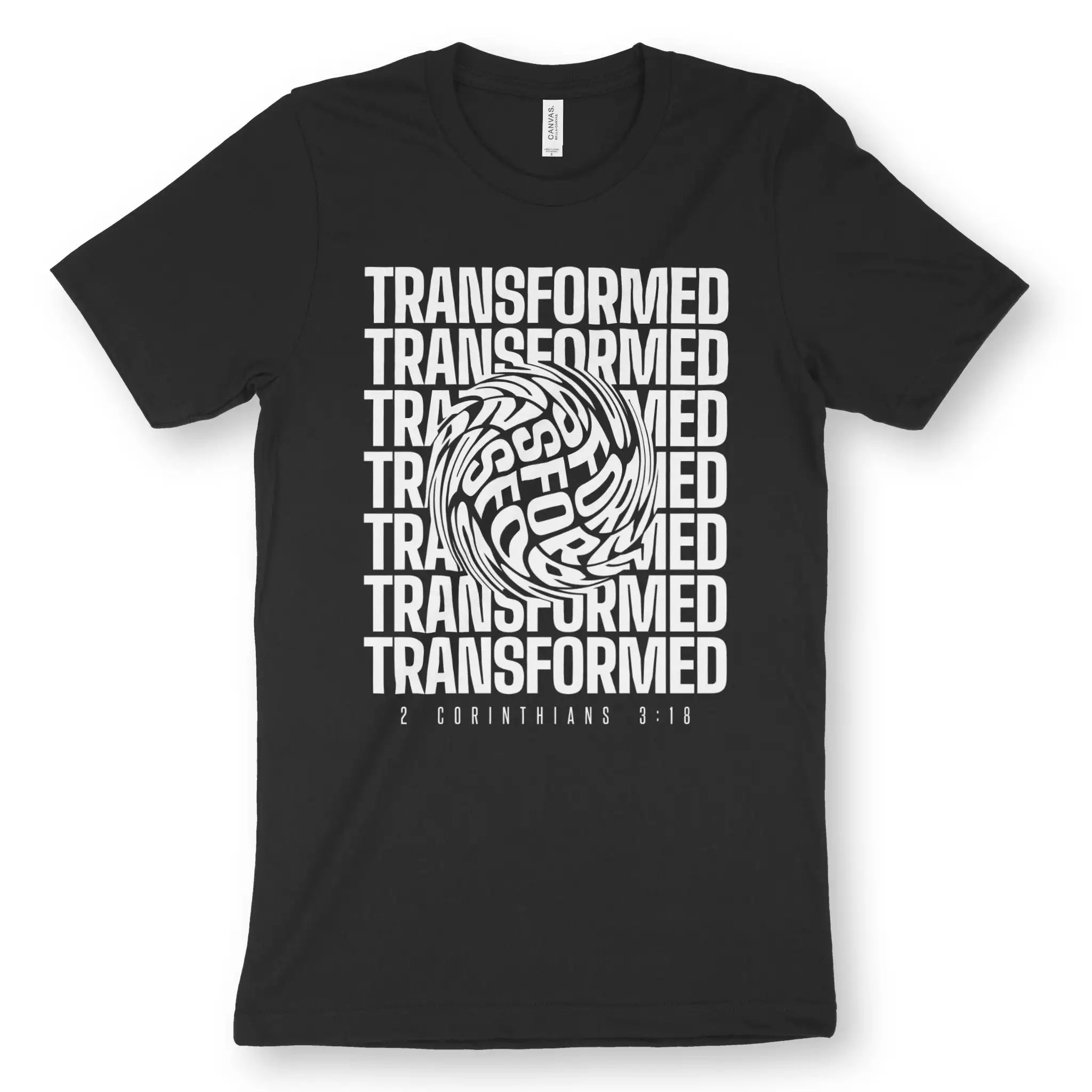 TRANSFORMED (2 Cor 3:18) – Unisex Christian T-Shirt designed by 3rd Day Christian Clothing.