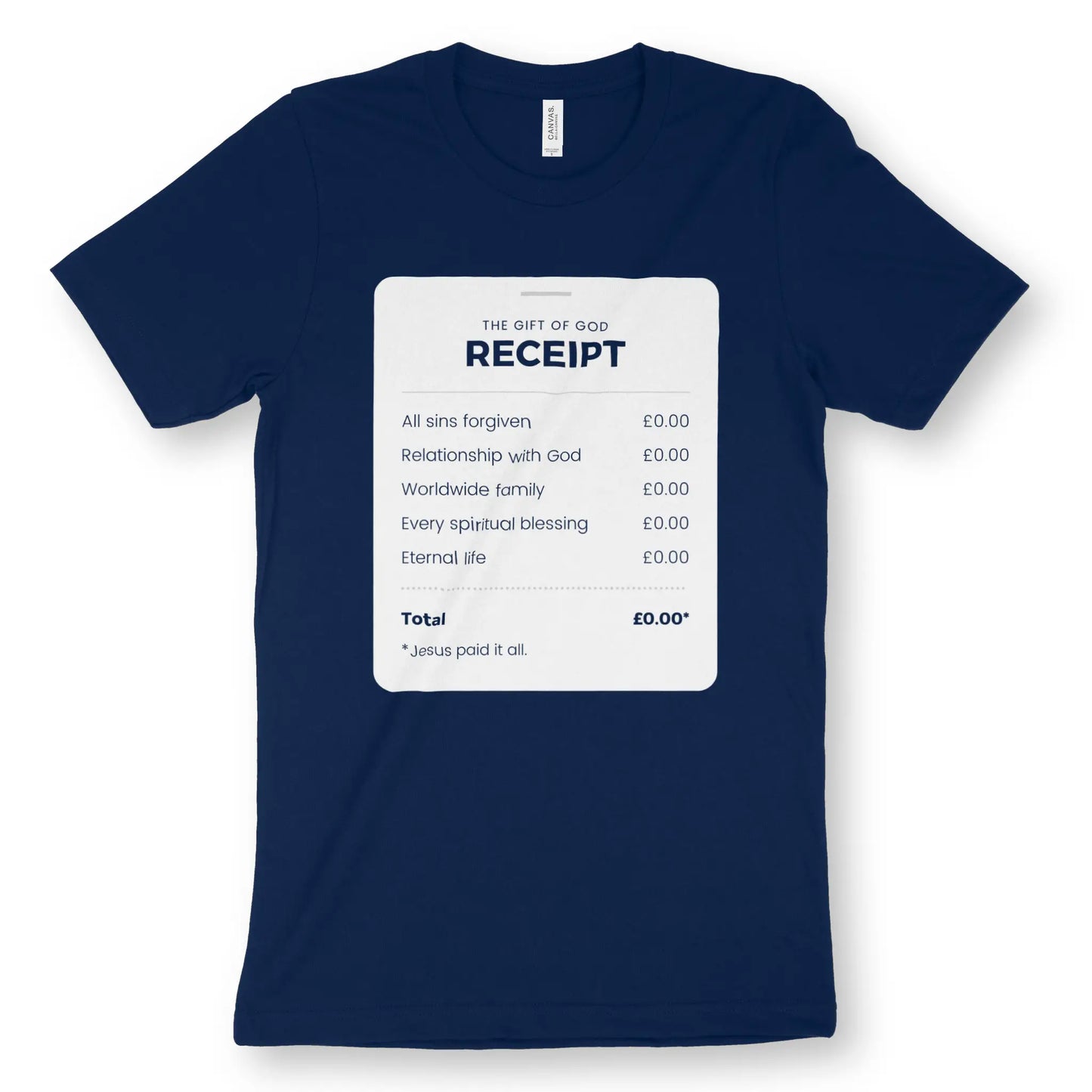 The Gift of God Receipt (Navy) | Premium Unisex Christian T-Shirt designed by 3rd Day Christian Clothing.