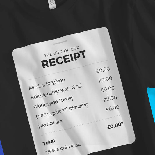 An image of The Gift of God Receipt | Premium Unisex Christian T-shirt available at 3rd Day Christian Clothing UK
