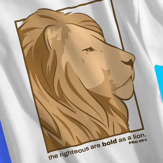 An image of The Righteous Are Bold As A Lion 2.0 | Premium Unisex Christian T-shirt available at 3rd Day Christian Clothing UK