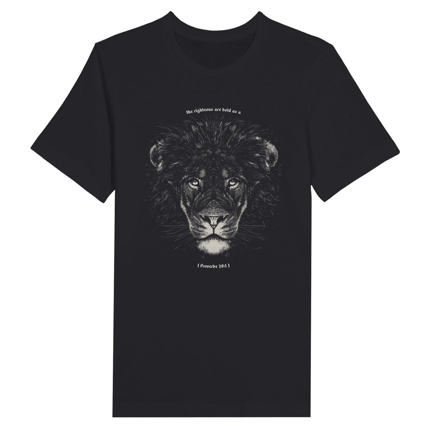 An image of The Righteous Are Bold As A Lion | Premium Unisex Christian T-shirt available at 3rd Day Christian Clothing UK