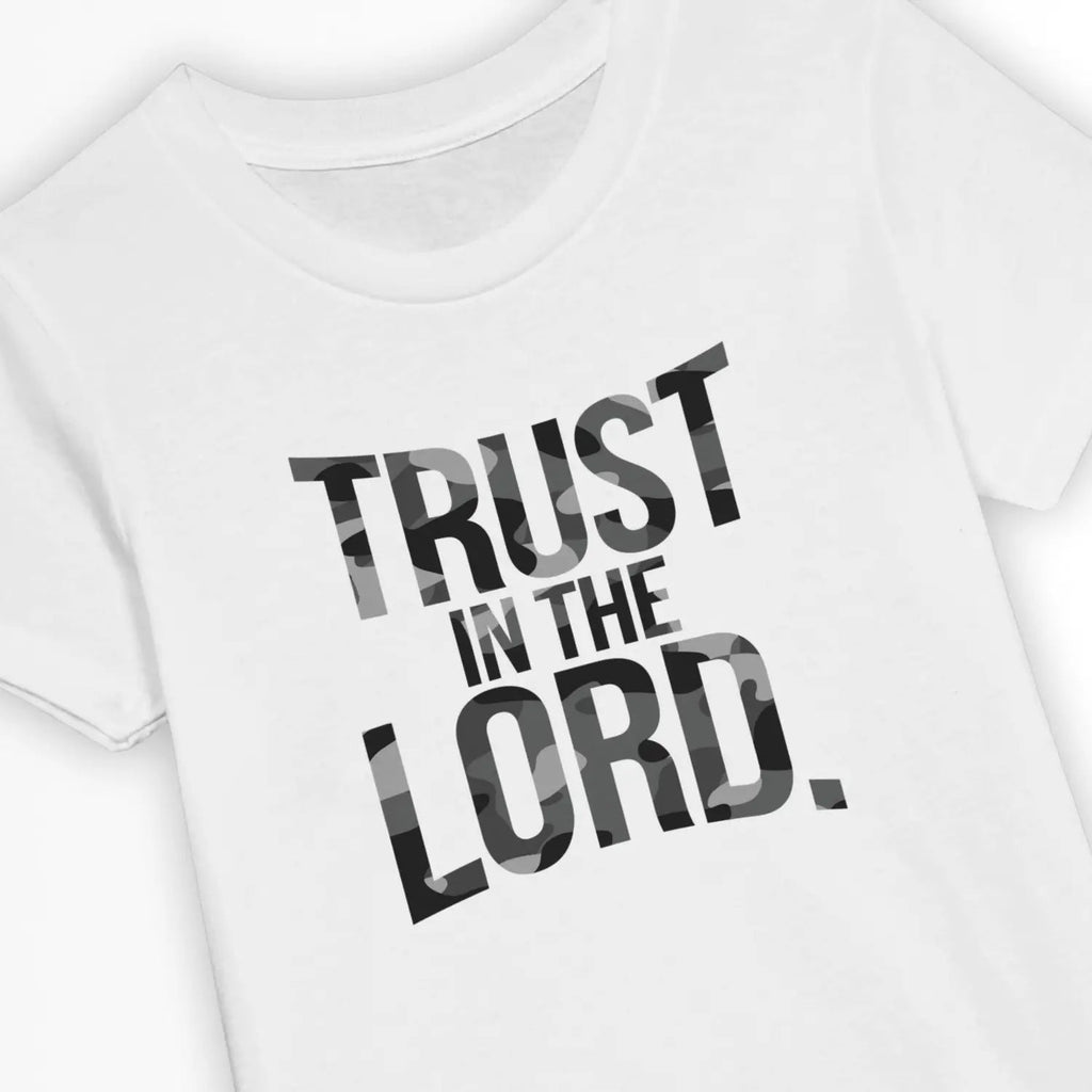 Trust In The Lord (Camo) – Kids' Christian T-Shirt designed by 3rd Day Christian Clothing.