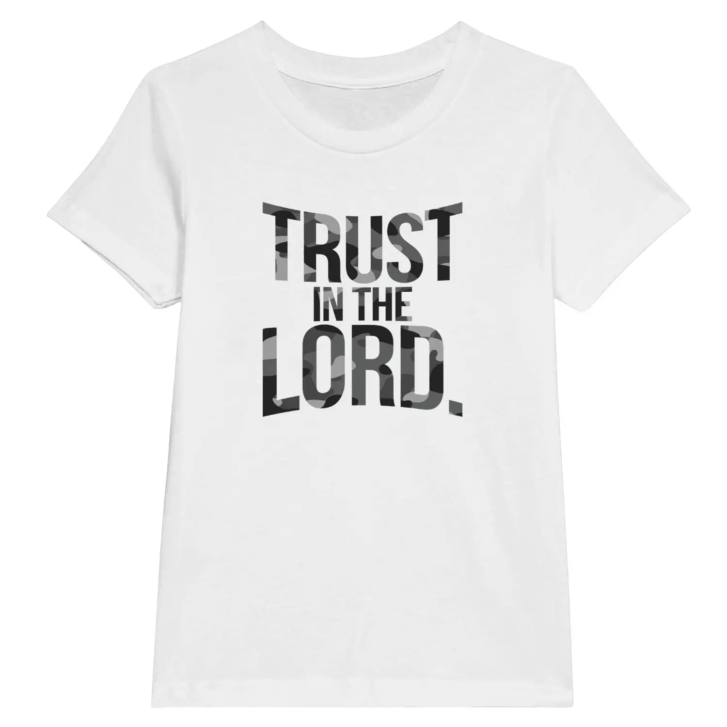 Trust In The Lord (Camo) – Kids' Christian T-Shirt designed by 3rd Day Christian Clothing.