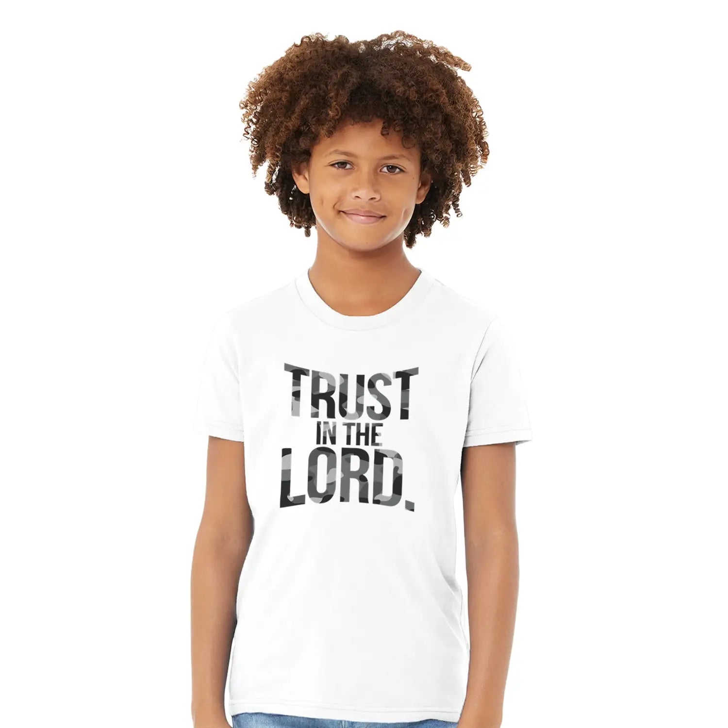 Trust In The Lord (Camo) – Kids' Christian T-Shirt designed by 3rd Day Christian Clothing.