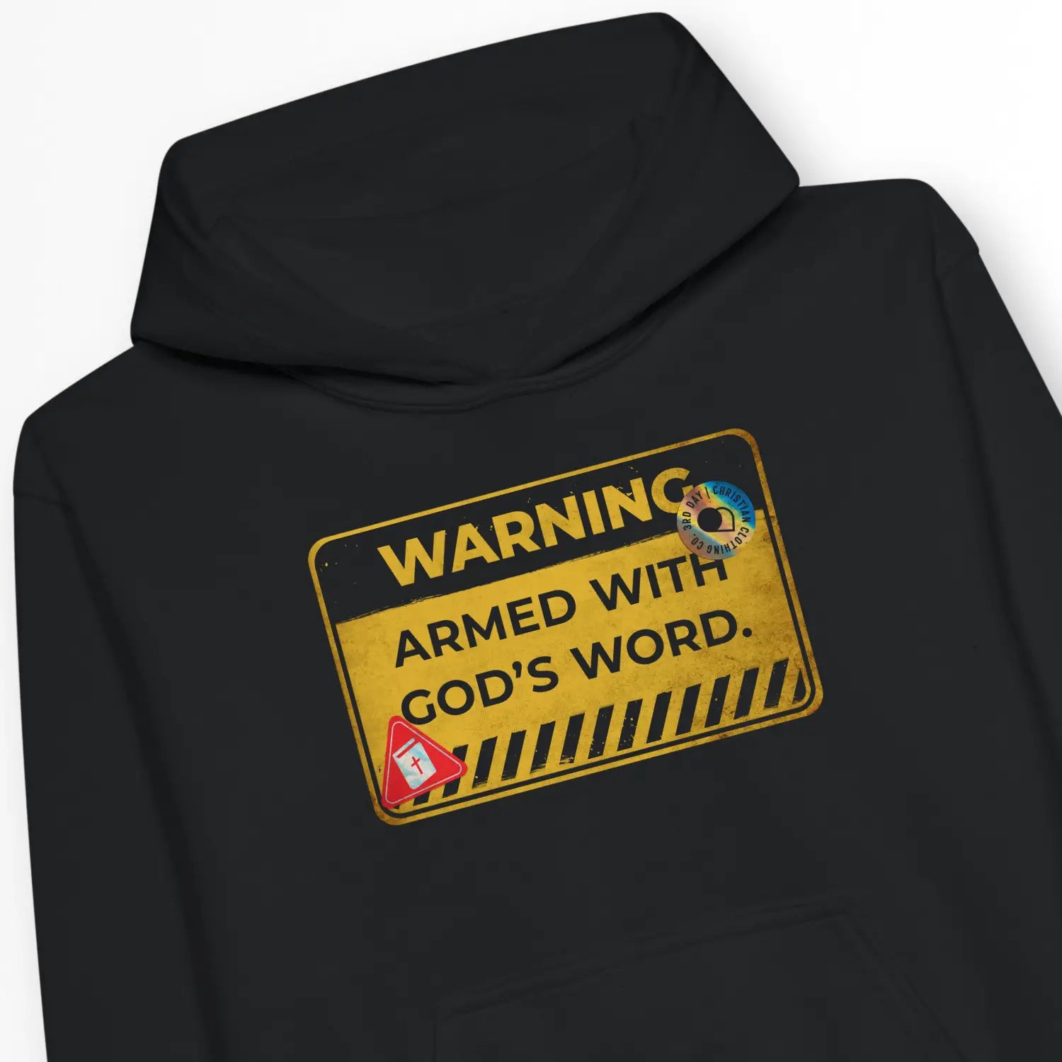 WARNING: Armed With God's Word – Kids' Christian Hoodie designed by 3rd Day Christian Clothing.